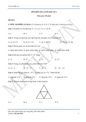 Bộ 5 đề kiểm tra cuối học kì 1 - Toán lớp 6