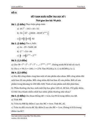 Bộ 10 đề ôn thi học kì 1 môn Toán lớp 6