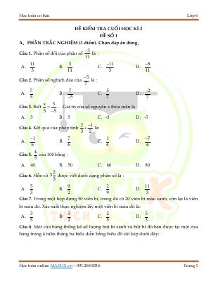 Đề kiểm tra học kì II toán 6 KNTT
