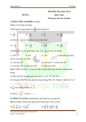 10 đề thi cuối học kì II Toán lớp 6 năm học 2020 - 2021