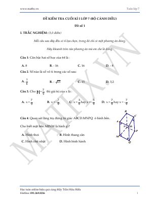 Đề kiểm tra học kì I toán 7 bộ CD