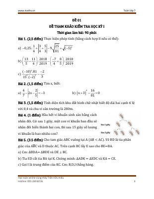 Bộ 10 đề ôn thi học kì 1 môn Toán lớp 7