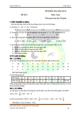 10 đề thi cuối học kì  II Toán lớp 7 năm học 2021 - 2022