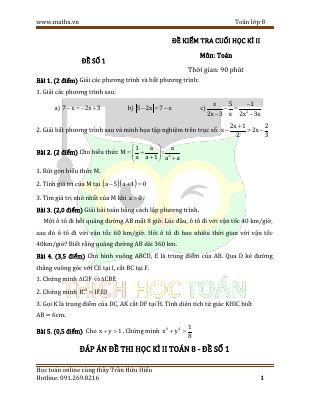 10 đề thi cuối học kì  II Toán lớp 8