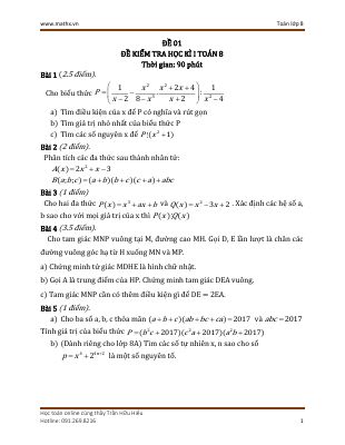 Bộ 10 đề ôn thi học kì 1 môn Toán lớp 8
