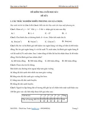 Đề kiểm tra học kì II - Toán 9 - KNTT