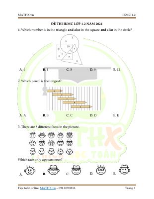 Đề thi IKMC lớp 1 - 2 năm 2024