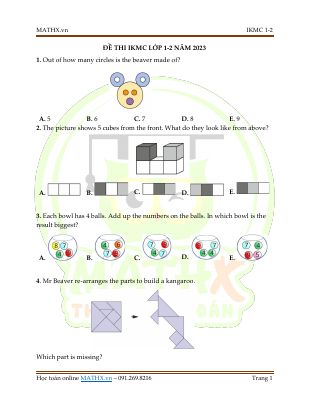 Đề thi IKMC lớp 1 - 2 năm 2023