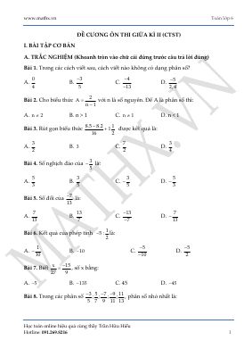 Đề cương ôn tập giữa học kì II - Toán lớp 6 CTST