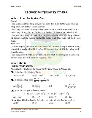 Bộ đề cương ôn tập học kì 1 môn toán lớp 8