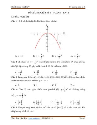 Đề cương ôn tập giữa học kì II - Toán 9 - KNTT