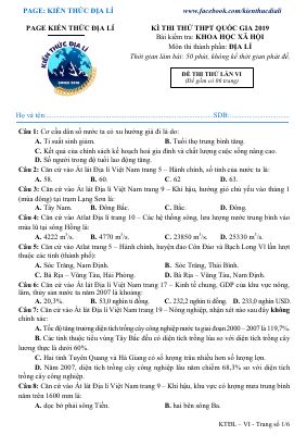 Đề thi thử THPT quốc gia môn Địa lý - Đề số 25