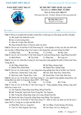 Đề thi thử THPT quốc gia môn Địa lý - Đề số 27