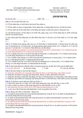 4 Đề thi học kì 1 môn Sinh lớp 10 nâng cao năm 2018 - 2019 THPT chuyên Huỳnh Mẫn Đạt có đáp án