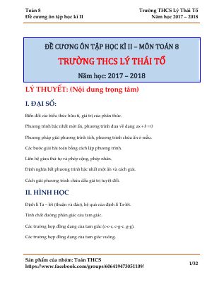 Đề cương Toán 8 học kì 2 năm 2017  2018 THCS Lý Thái Tổ  Hà Nội