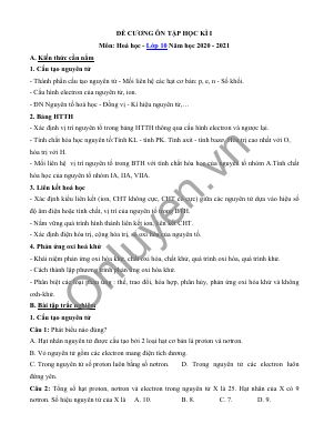 Đề cương và bộ đề ôn thi học kỳ 1 môn Hóa lớp 10