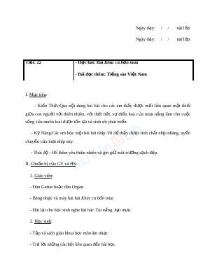 Giáo án Âm nhạc 7 bài 6 Học hát Khúc ca bốn mùa