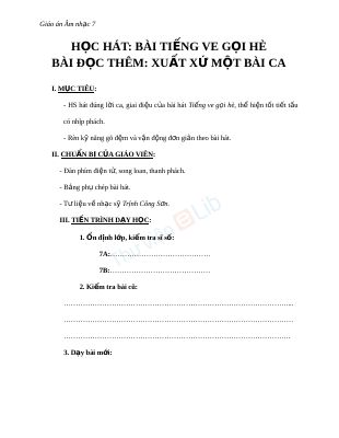 Giáo án Âm nhạc 7 bài 8 Học hát Tiếng ve gọi hè