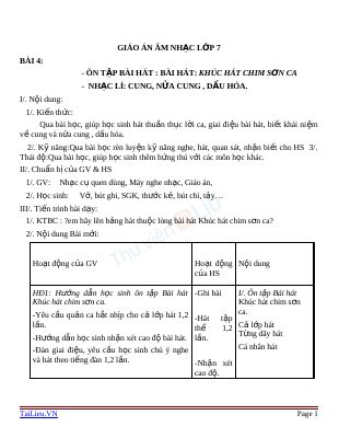 Giáo án Âm nhạc 7 bài 4 Nhạc lí Cung và nửa cung Dấu hóa