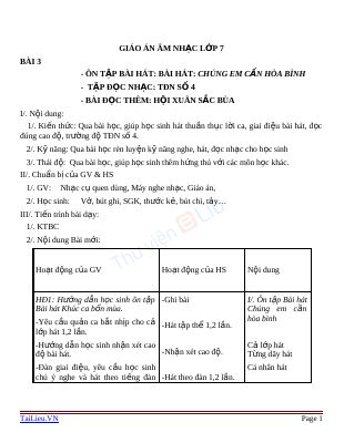 Giáo án Âm nhạc 7 bài 3 Tập đọc nhạc TĐN số 4