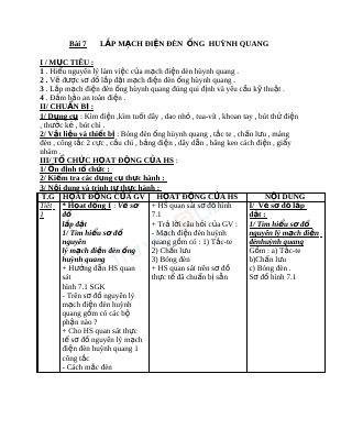 Giáo án Công nghệ 9 bài 7 Thực hành - Lắp mạch điện đèn bằng ống huỳnh quang