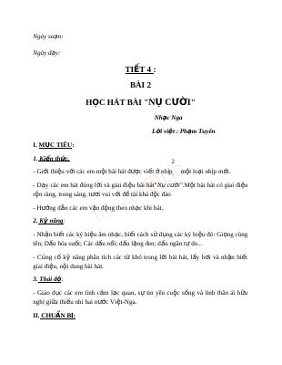 Giáo án Âm nhạc 9 bài 2 Học hát Nụ cười