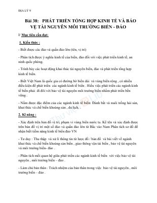 Giáo án Địa lý 9 bài 38 Phát triển tổng hợp kinh tế và bảo vệ môi trường biển đảo