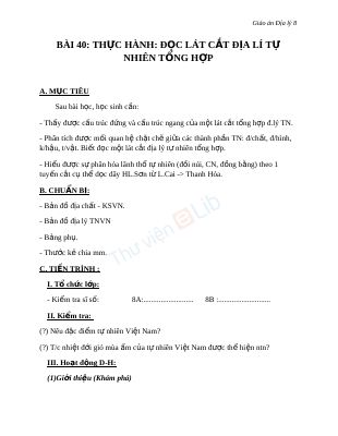 Giáo án Địa lý 8 bài 40 Thực hành Đọc lát cắt địa lí tự nhiên tổng hợp