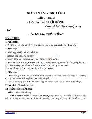 Giáo án Âm nhạc 8 bài 3 Học hát Tuổi hồng