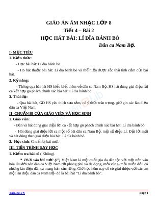 Giáo án Âm nhạc 8 bài 2 Học hát Lí dĩa bánh bò