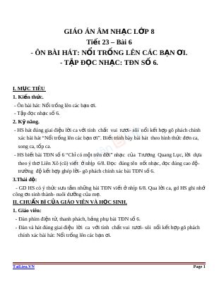 Giáo án Âm nhạc 8 bài 6 Tập đọc nhạc TĐN số 6