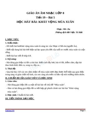 Giáo án Âm nhạc 8 bài 5 Học hát Khát vọng mùa xuân