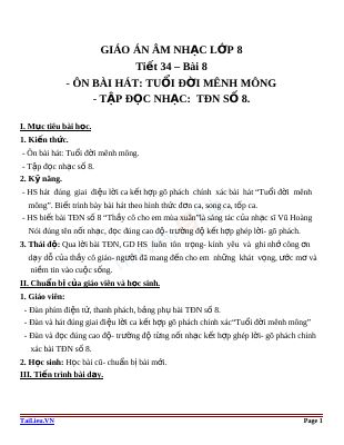 Giáo án Âm nhạc 8 bài 8 Tập đọc nhạc TĐN số 8