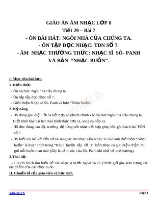 Giáo án Âm nhạc 8 bài 7 ANTT Nhạc sĩ Sôpanh và bản Nhạc buồn