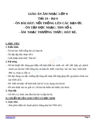 Giáo án Âm nhạc 8 bài 6 ANTT Hát bè
