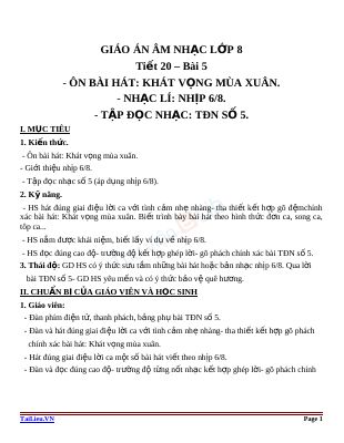 Giáo án Âm nhạc 8 bài 5 Tập đọc nhạc Nhịp 6-8 - TĐN số 5