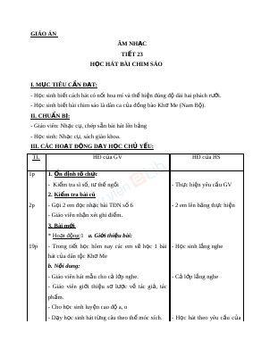 Giáo án Âm nhạc 4 tiết 23 Học hát bài Chim sáo