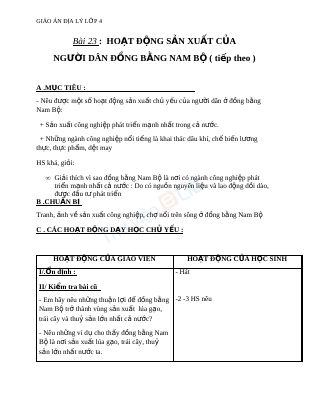 Giáo án Địa lý 4 bài 23 Hoạt động sản xuất của người dân ở đồng bằng Nam Bộ (TT)