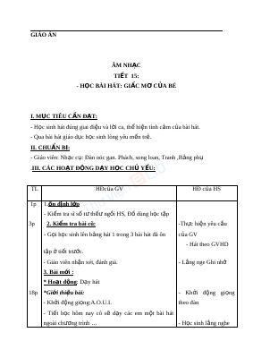 Giáo án Âm nhạc 4 tiết 15 Học hát Giấc mơ của bé