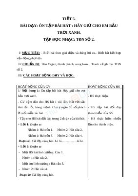 Giáo án Âm nhạc 5 tiết 5 Tập đọc nhạc TĐN số 2