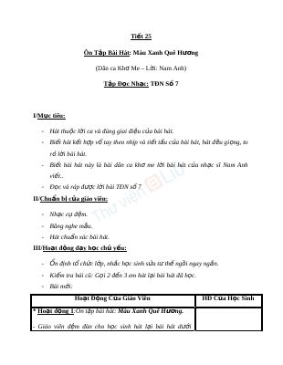 Giáo án Âm nhạc 5 tiết 25 Ôn hát Màu xanh quê hương Tập đọc nhạc số 7