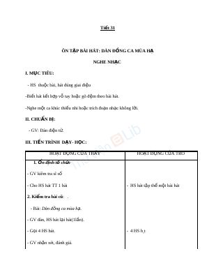 Giáo án Âm nhạc 5 tiết 31 Ôn tập bài hát Dàn đồng ca mùa hạ