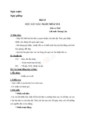 Giáo án Âm nhạc 3 bài 14 Học hát Ngày mùa vui