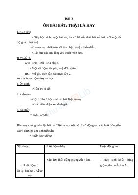 Giáo án Âm nhạc 2 bài 3 Ôn tập hát Thật là hay