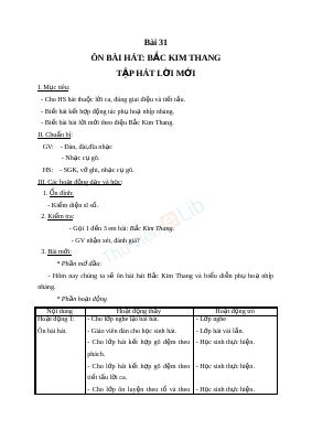 Giáo án Âm nhạc 2 bài 31 Ôn tập hát Bắc kim thang
