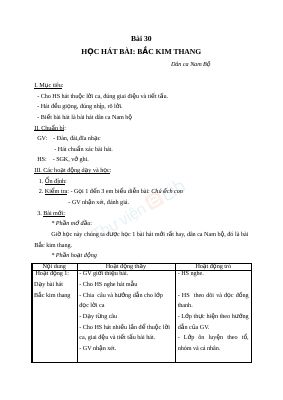 Giáo án Âm nhạc 2 bài 30 Học hát Bắc kim thang