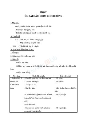 Giáo án Âm nhạc 2 bài 27 Ôn tập hát Chim chích bông