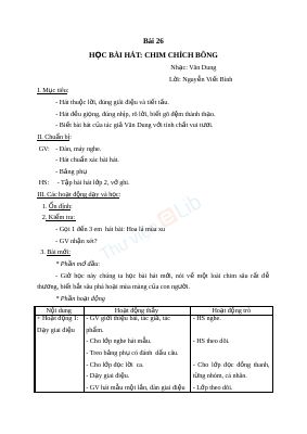 Giáo án Âm nhạc 2 bài 26 Học hát Chim chích bông
