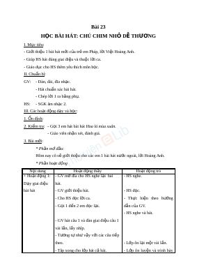 Giáo án Âm nhạc 2 bài 23 Học hát Chú chim nhỏ dễ thương