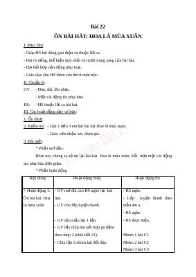 Giáo án Âm nhạc 2 bài 22 Ôn tập hát Hoa lá mùa xuân
